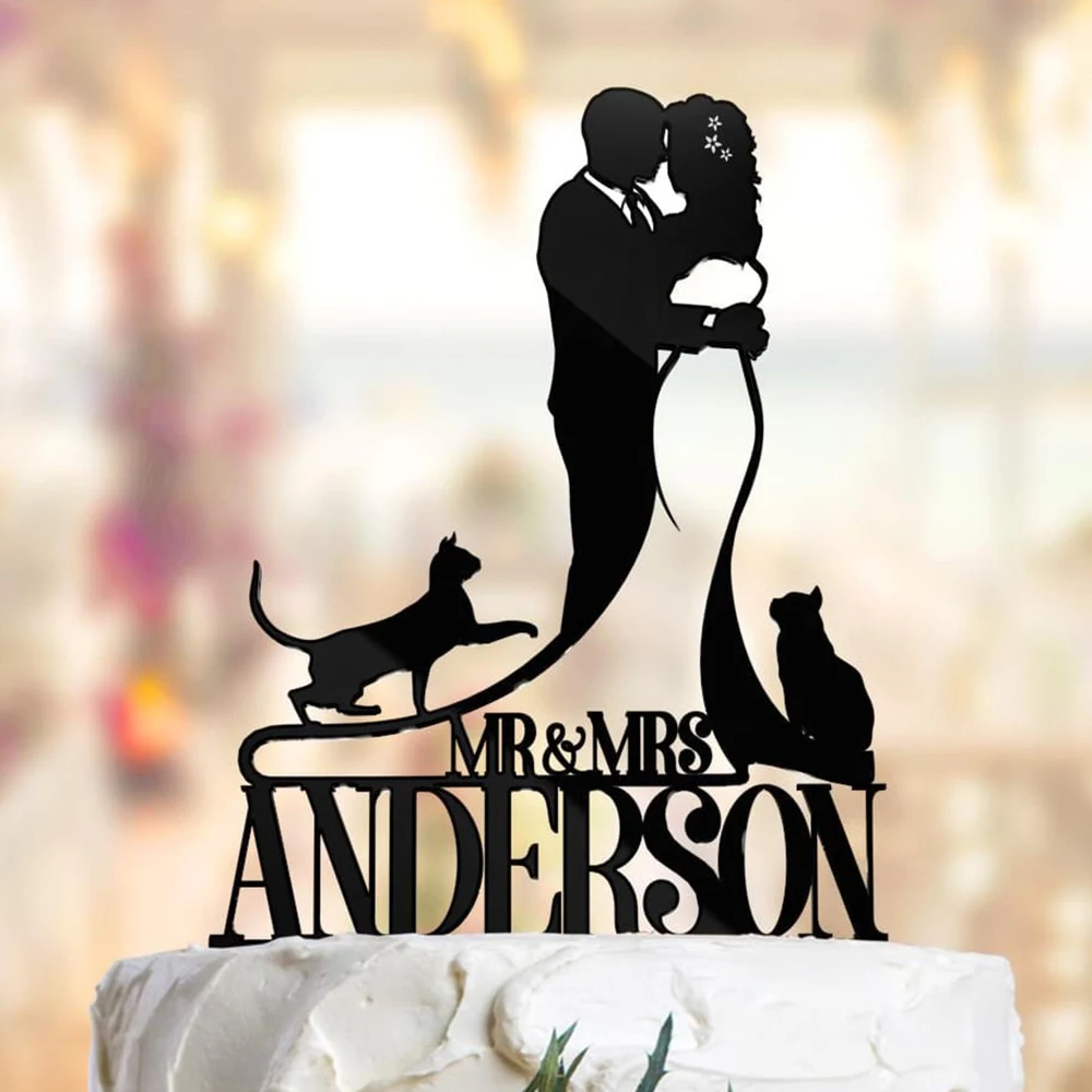 

Personalized Wedding Cat Party Cake Topper Custom Bride and groom Cake Toppers with cat,Mr and Mrs Wedding party cake topper