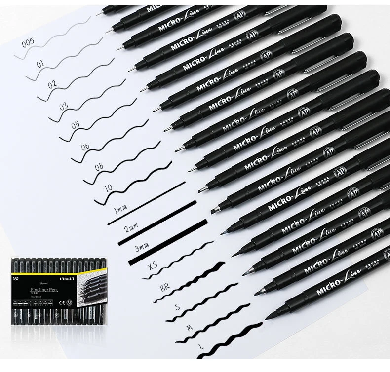 8/10/12/16Pcs Kalligraphie Stift Neelde Zeichnung Linie Hand Schriftzug Stifte Wasserdichte Pigment Skizze Marker stift Design Kunst Liefert – Detail 3