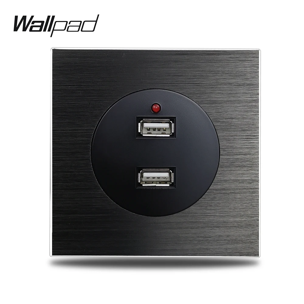 Wallpad L6 двойная 2 USB зарядка, настенная розетка 2.4A выход питания Матовая черная алюминиевая панель