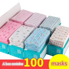 Одноразовая маска Пыленепроницаемая Женская Дымчатая печать черная Корейская версия богини прекрасная зимняя тонкая мультяшная езда