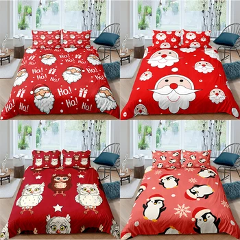 

ZEIMON 3D Printed Merry Christmas Bedding Set Queen/Twin/King Size Duvet Cover Set Santa Claus Decoration for Home Textiles