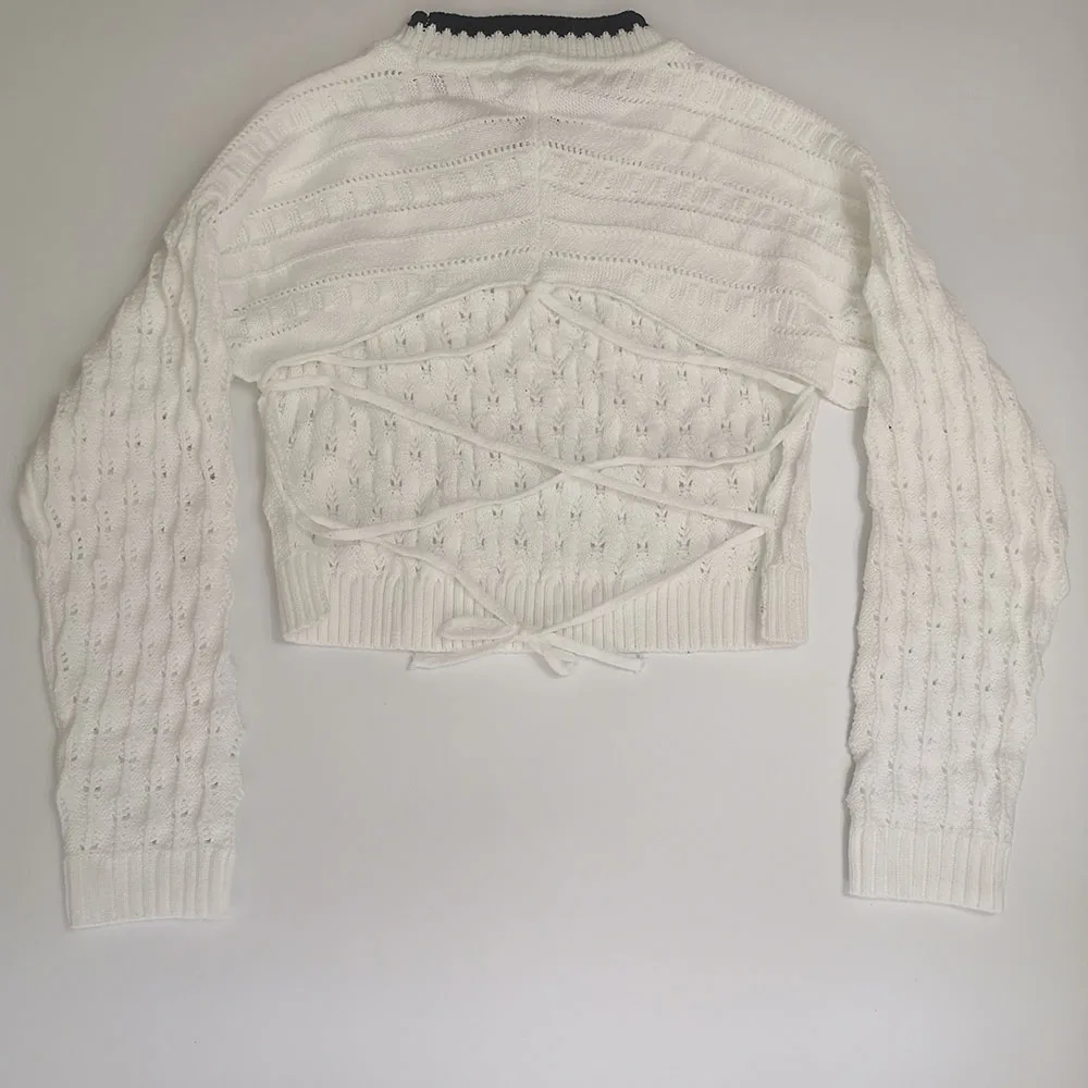 Осенний свитер, на шнуровке, с низким вырезом на спине пуловеры укороченный свитер вязаный джемпер пикантные открытые свитеры на осень и весну Для женщин свитера