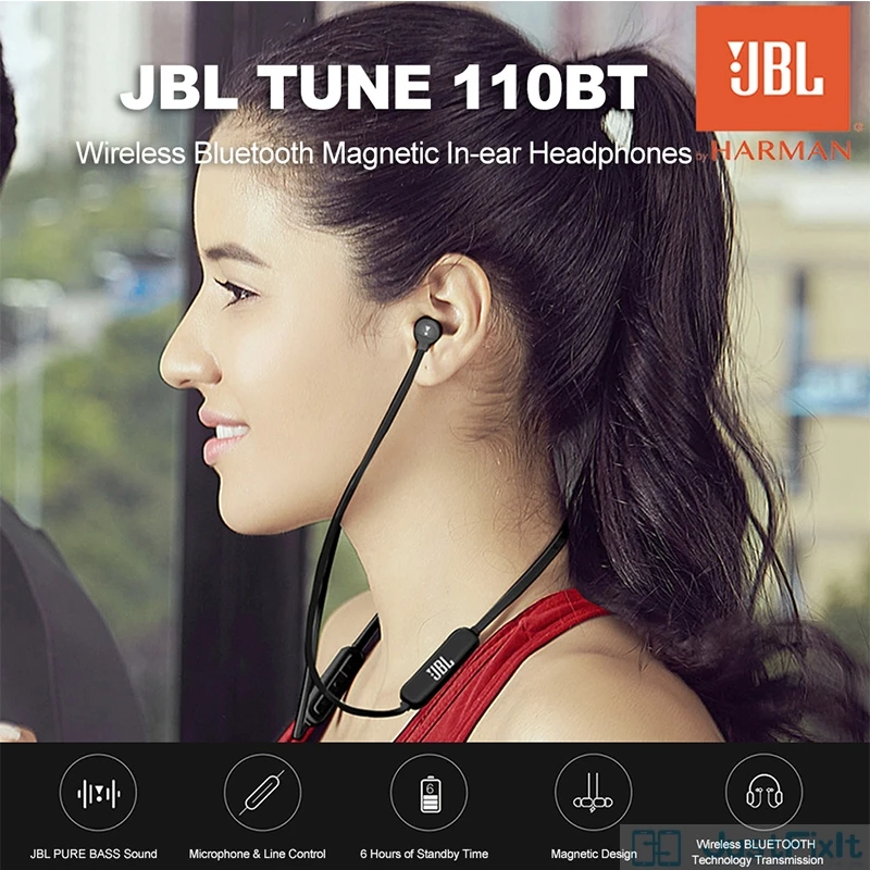 JBL T110BT Earphone Wireless Bluetooth Sports Running Bass Sound Magnetic Headset 3 Button Remote With Mic for Smartphone Music
