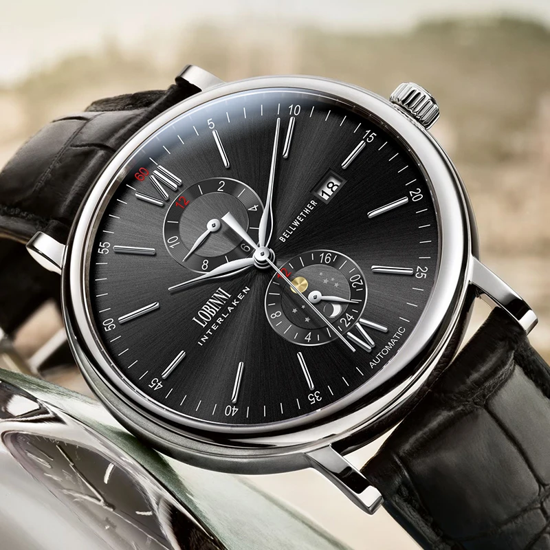 

Switzerland LOBINNI Men Watches Luxury Brand With Citizen Movement Automatic Mechanical Men's Skeleton Phase relogio 1022