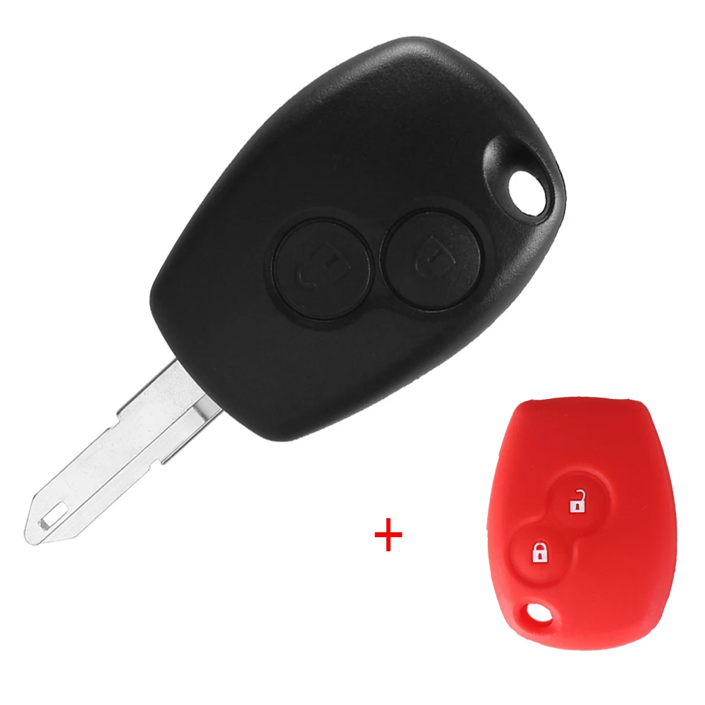 KEYYOU 2 кнопки Автомобильный Дистанционный ключ чехол оболочка брелок для Renault Duster Clio DACIA 3 Twingo Logan Sandero Modus с NE72 Uncut Blade - Цвет: With Silicone Case 4