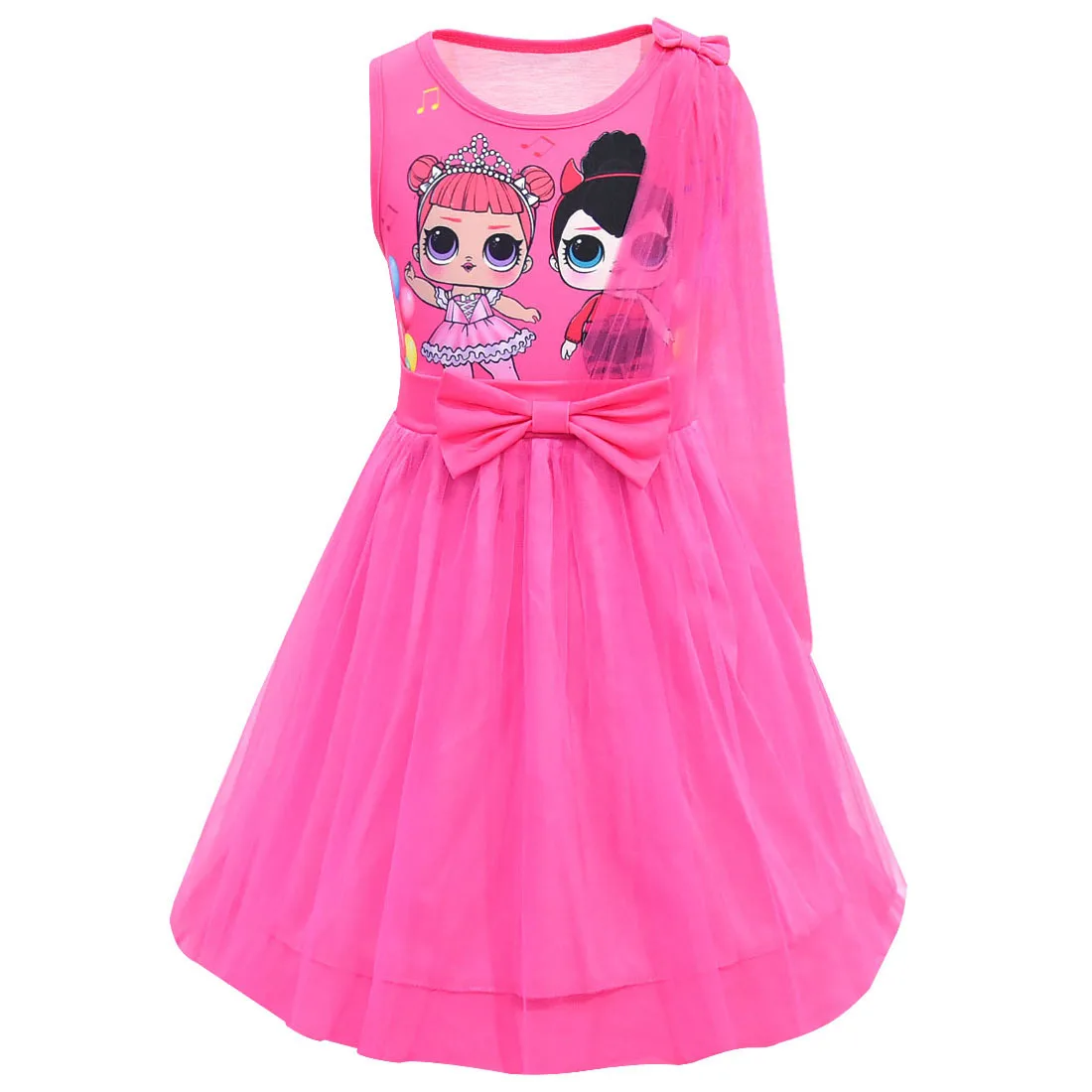 

Girls Mesh Lol Dress 2019 New Autumn Princess Dresses Children Kids Cartoon Print Party Dress with Hanging Shoulder Dress Girl