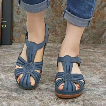 

Woman Summer Leather Vintage Sandals Buckle Casual Sewing Women Shoes Solid Ladies Platform Shoes Female Shoes Plus 35-43