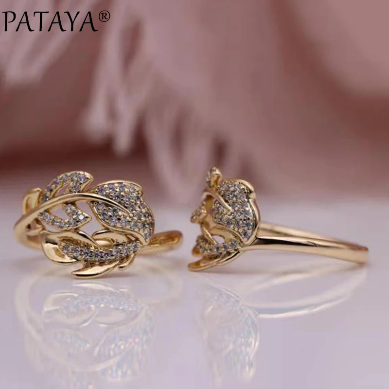 Женские кольца из розового золота 585 пробы PATAYA белые круглые с листочками и