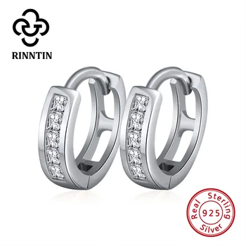 

Rinntin 925 Sterling Silver Hoop Earrings Women AAA Cubic Zircon Hollow Design Rose Gold & Silver Earring Jewelry TSE105