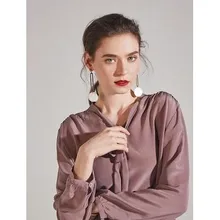 Полная волнения, низкий профиль, элегантный звездный стиль, простая и атмосферная лента, шелковая футболка с длинными рукавами, Женская