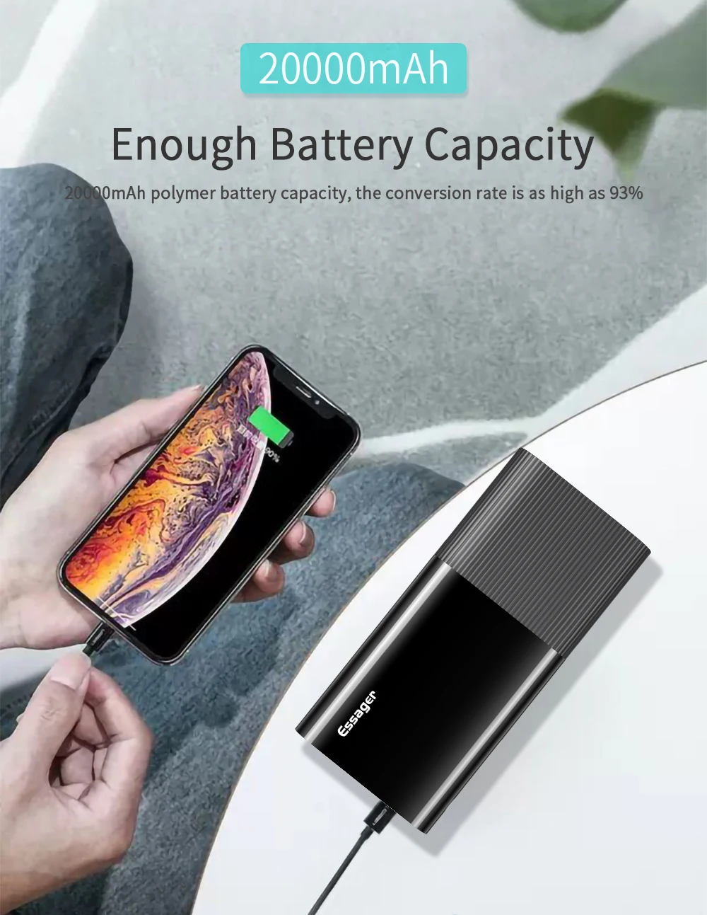 Essager 20000mAh Power Bank LED USB Quick Charge Powerbank 20000mah Type C External Battery Charger Portable Charging Poverbank anker powercore 20000