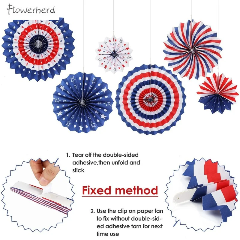 American Independence Day Party Decoration American Flag Paper Fan Red Blue White Star Paper String Spiral Garland Event Decor