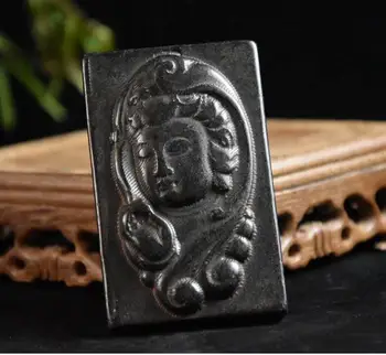 

Hongshan culture archaize black iron meteorite sculpture pendant Guanyin head statue