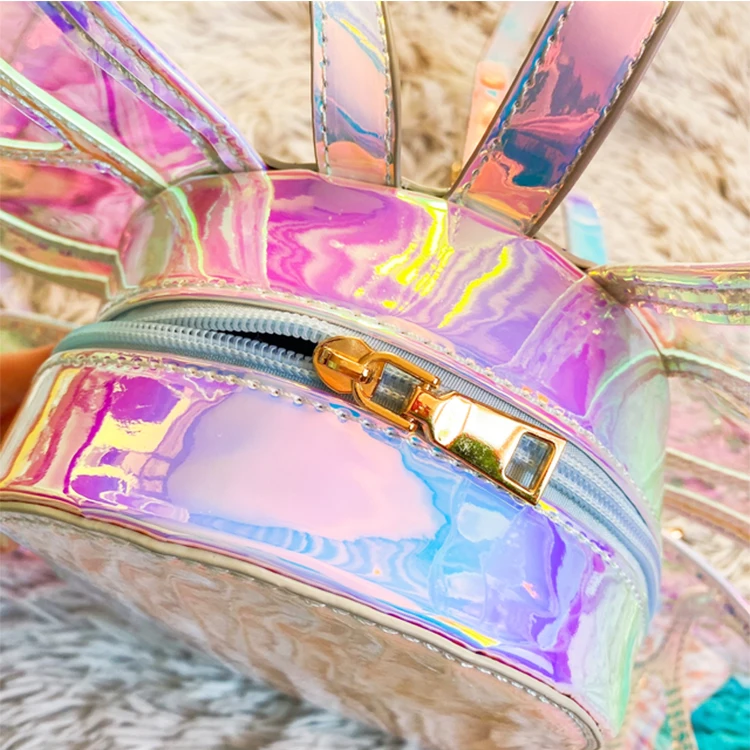 Cute Women's Laser Small Backpack Butterfly Angel Wings Daypack for Girls Travel Casual Daypack School Bag Holographic Leather fashionable travel backpacks