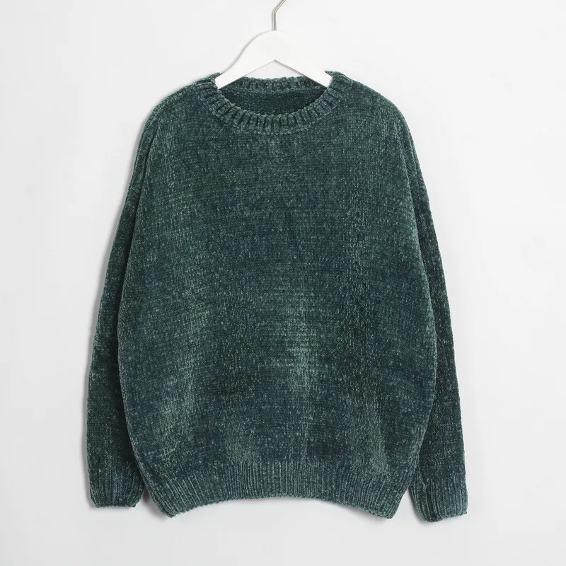 Dark Green Wixra, женский свитер,, однотонный, женский, с круглым вырезом, из синели, теплый, толстый, женский, вязаный, базовый, для повседневной носки, джемпер, Осень-зима - Цвет: Dark Green