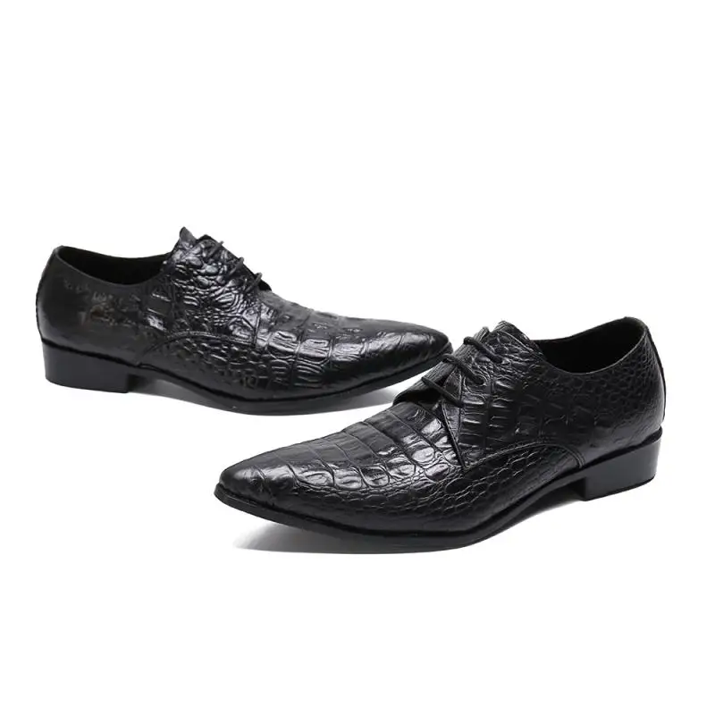 Luxury Crocodile Pattern Embossed Leather Dress Shoes Men Pointed Toe Lace Up Wedding Shoes Mens Business Office Work Shoes