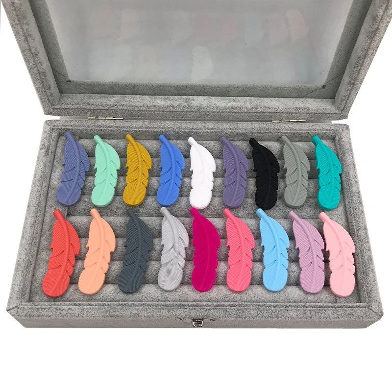 1PC/4PCS Feather Silicone Beads Baby Teethers BPA Free Chewable Necklace Pendant Food Grade Baby Teething Beads Shower Gifts