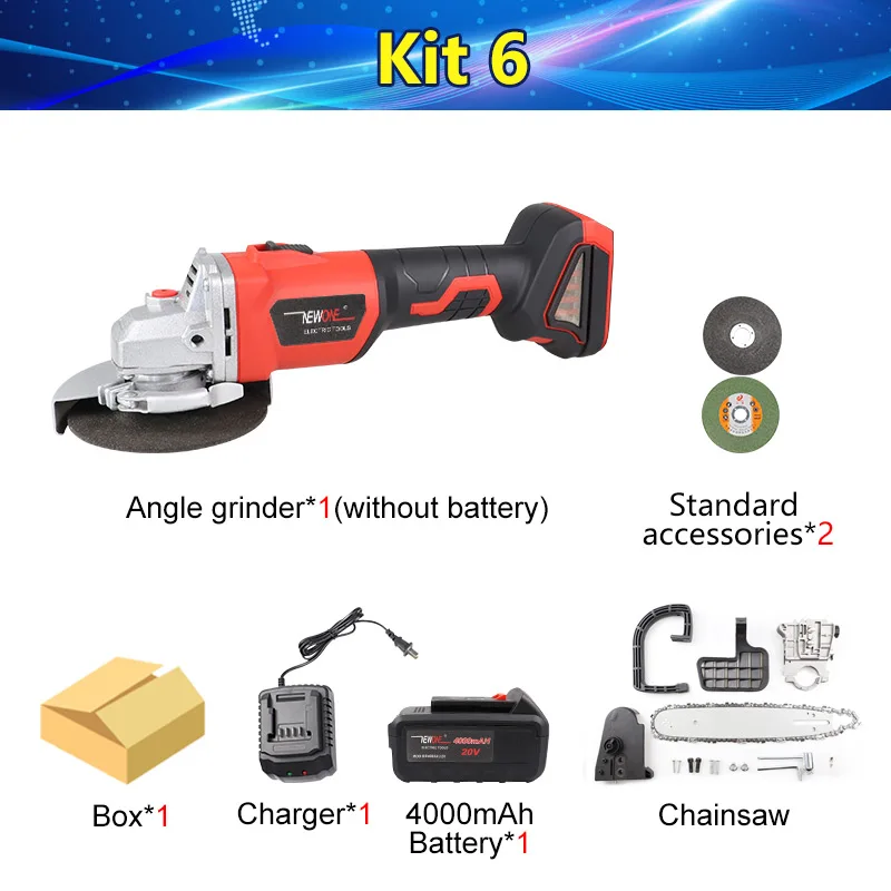 Kit 6 NEWONE 20V бесщеточный литий-ионный 4000mAh 100 мм угловой шлифователь с лопаточный переключатель беспроводной шлифовальный и Полировочный Электроинструмент M10 - Цвет: Kit 6