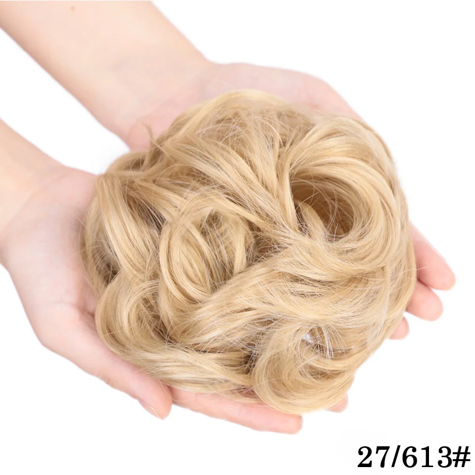 Энергичные синтетические волосы пучок для наращивания 2 шт. кудрявые шиньоны грязный пончик шиньон волосы кусок резинка для волос шиньон для создания прически - Цвет: 27-613