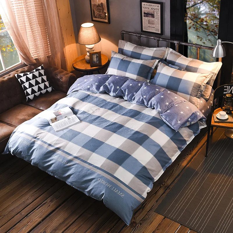 

100% Cotton Duvet Cover Printed Plaids Bed Cover for Kids Adults Single Double Bed Bedroom Use XF650-36 (No Pillowcase)