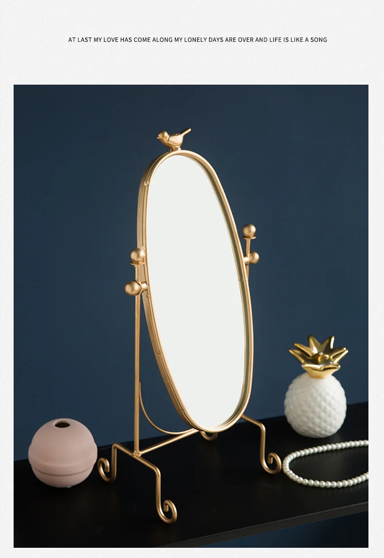 Скандинавское зеркало для макияжа, настольное зеркало для спальни, одностороннее туалетное зеркало, железное домашнее большое Золотое украшение WF1127233