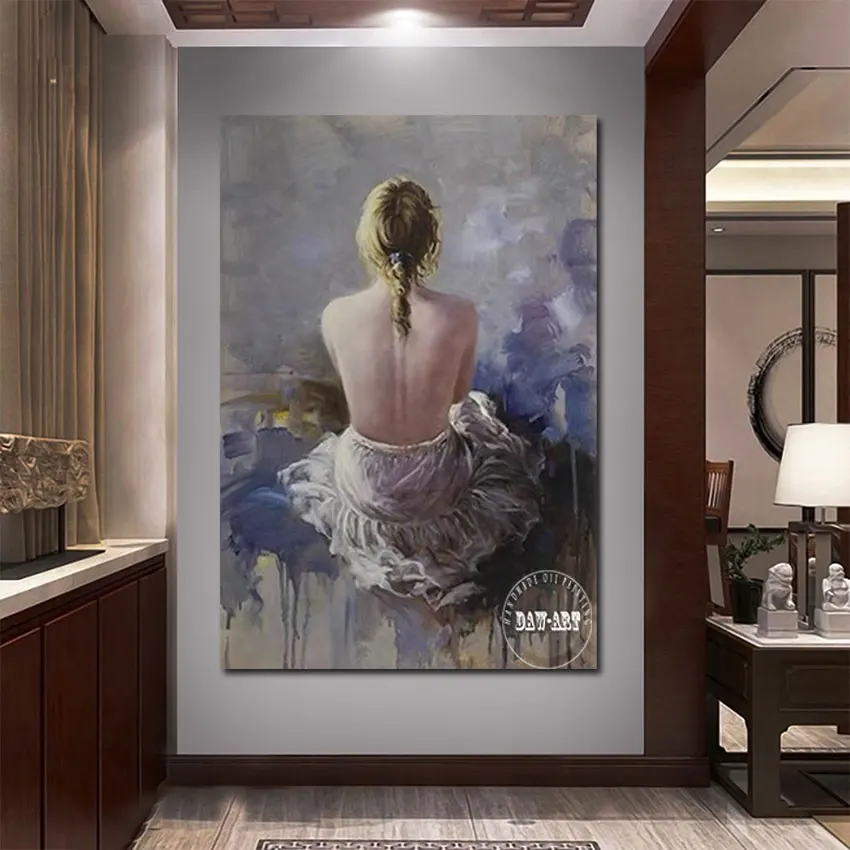 

Canvas Beautiful Figure Wall Mural Frameless Modern Sexy Girl's Back Abstract Hand Painted Decor Acrylic Design Body Art Picture