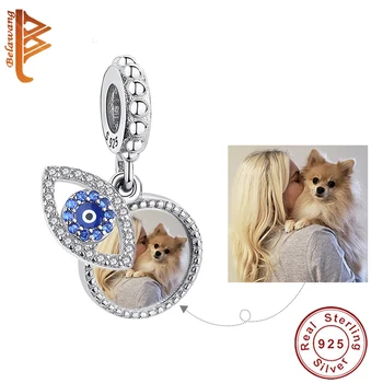 

Classic 925 Sterling Silver Blue Clear CZ evil eye Dangle Charm fit Charm Bracelet Necklace Custom Photo Personalized Jewelry