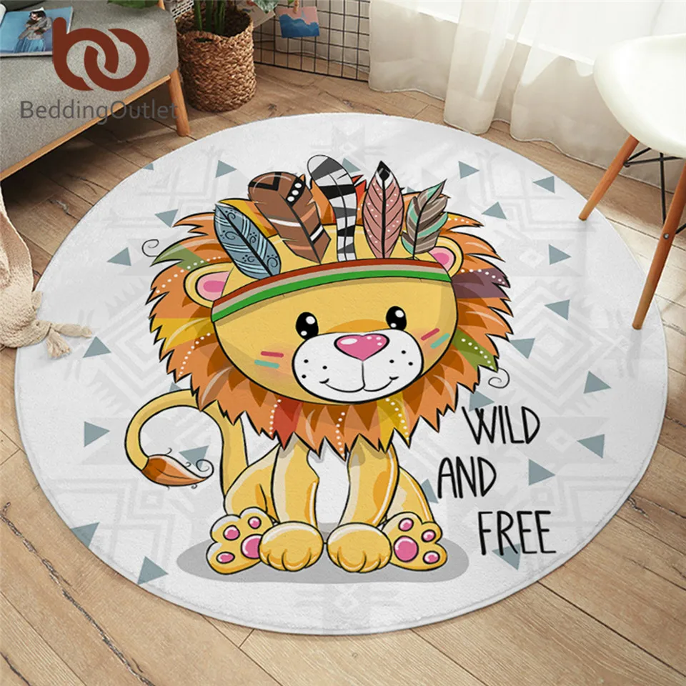 BeddingOutlet Kawaii Round Rug Cartoon Carpet Kids Room Living Room Lion Floor Mat Children Bedroom Soft Kitchen Area Rug floor mat plush rug kids carpet floor cushion