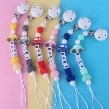 

XCQGH Baby Food Grade Silicone Pacifier Clip Silicone Mini Car Teethers Anti-lost Chain Feeding Holder Pacifier Leashes