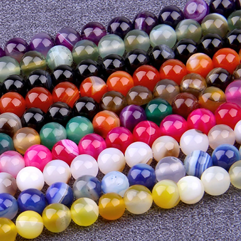 

Wholesale natural stripe Agates Beads colorful Round smooth agates stone Beads For Jewelry Making Diy Bracelet necklace handmade