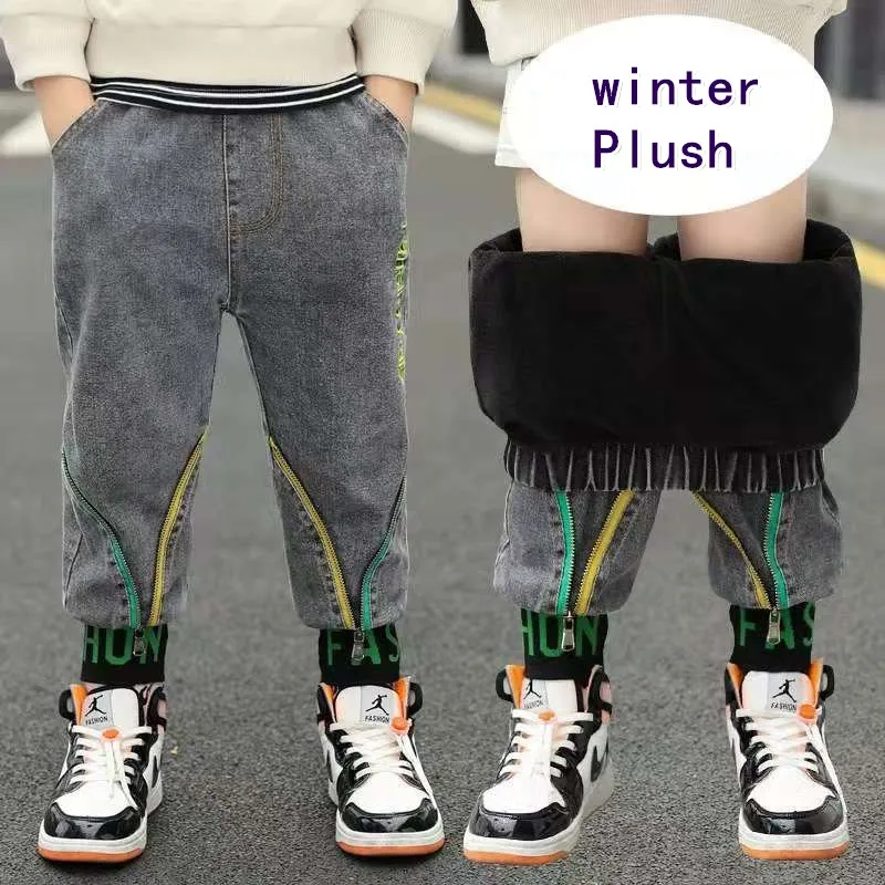 Children's Wear Boys' Jeans Autumn Winter Plush Trousers 2020 Big Boys Teen Clothing New Fashionable Long Pants | Мать и ребенок