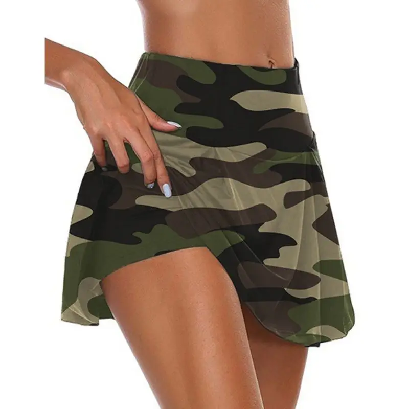 Women High Waisted 2-In-1 Sport Skorts Colorful Camouflage Printed Quick Dry Pleated Golf Skirts Athletic Running Shorts