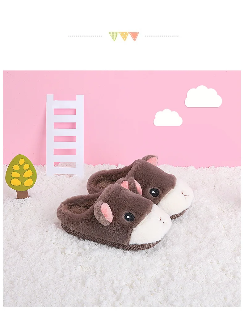 COZULMA/зимние тапочки для мальчиков и девочек; детские тапочки с плюшевой подкладкой и милой белкой; детская Нескользящая домашняя обувь; 14-20 см