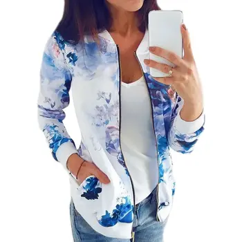 

New Women Floral Print Coat Classic Biker Bomber Short Jacket Autumn Zipper Slim Baseball Outerwear Hot Sale