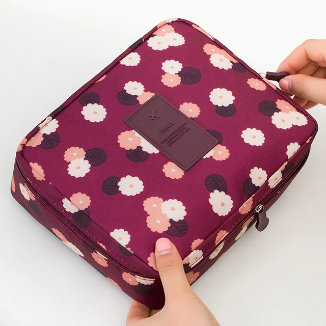 Wine red flowers Женская косметичка для макияжа SNUGUG, косметичка для мытья, косметичка, органайзер для макияжа, сумка для хранения, сумка для дорожного набора, многофункциональная женская сумка, чехол - Цвет: Wine red flowers