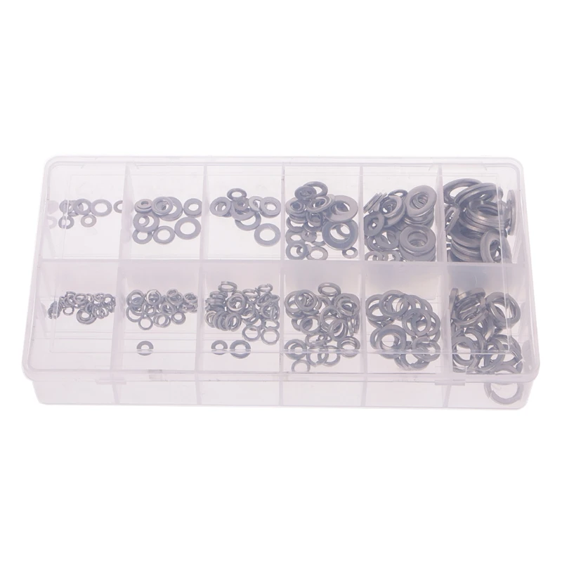 

350PCS Stainless Steel Washers Assortment Set W/Fla+Spring/LockType For Hardware Y1QB