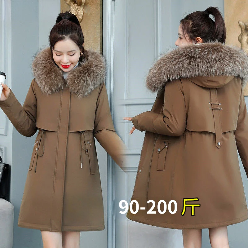 Winter Lengthened and Thickened Hooded Cotton Windbreaker Warm Coat for Pregnant Women Plus Size Fur Collar