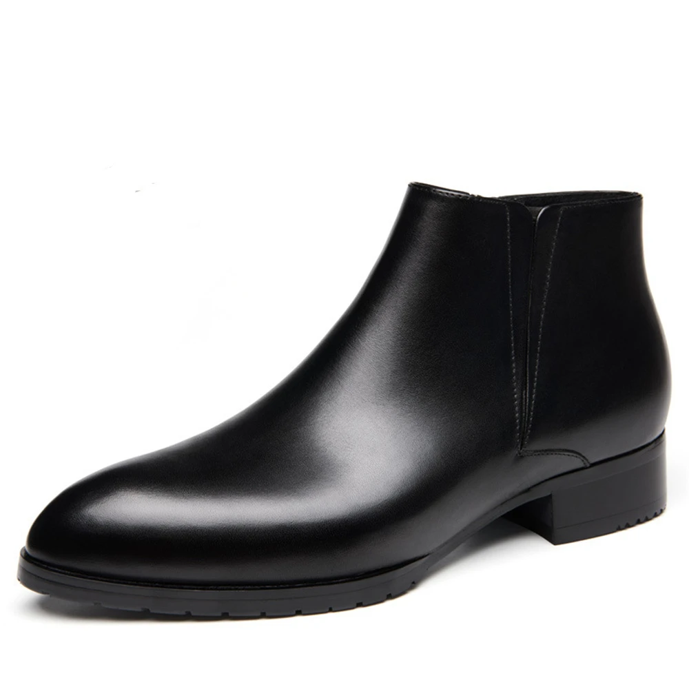 Black Pointed Toe Men Ankle Boots Spring Autumn Leather Boots Zipper Prom Dress Shoes Formal