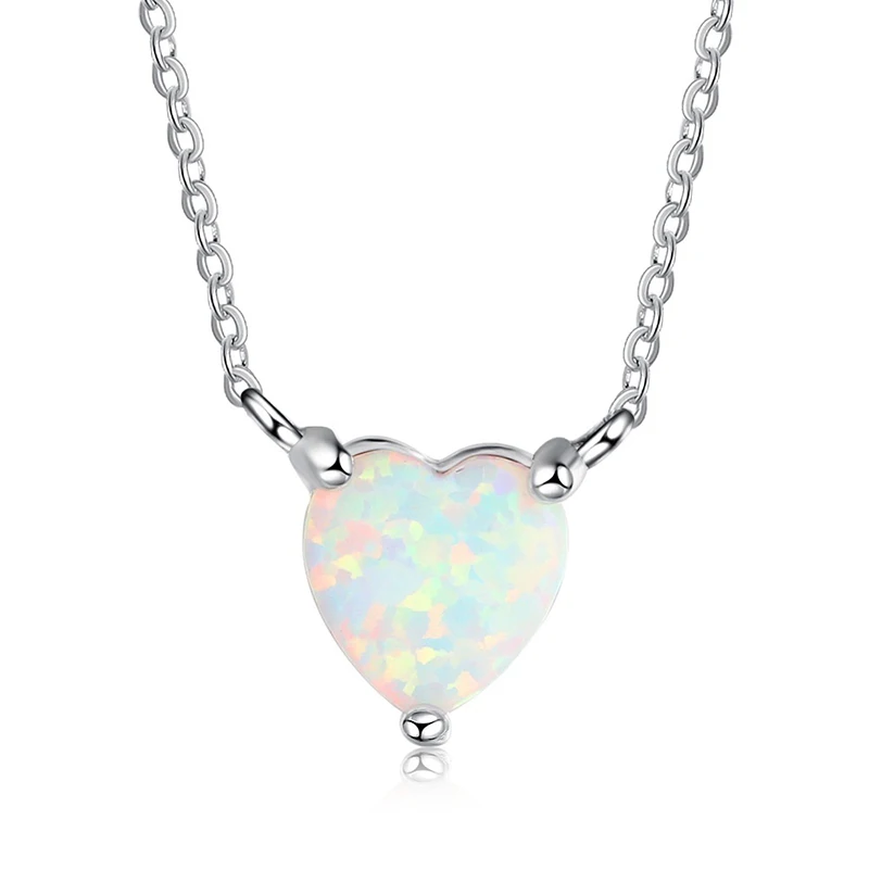 Модное милое ожерелье в виде сердца, модное ожерелье с огненным опалом, ожерелье для женщин, аксессуары, богемное ювелирное изделие, подарок для девочки - Окраска металла: Посеребренный