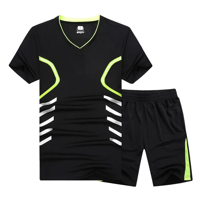 D5859 black green Aismz размера плюс M-7XL 8XL 9XL Летняя мужская быстросохнущая футболка спортивный костюм Новые повседневные спортивные мужские комплекты 2 шт спортивная одежда - Цвет: D5859 black green