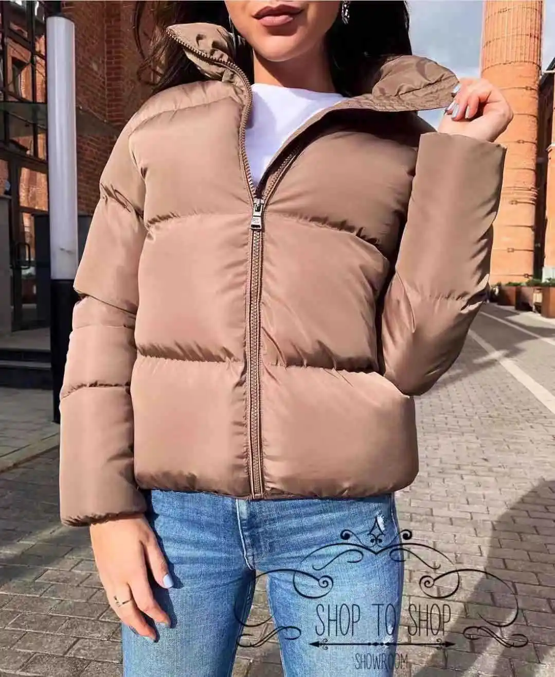 Korobov Harajuku однотонные короткие женские парки корейские однотонные зимние куртки с длинным рукавом теплые пальто на молнии с воротником-стойкой 79039
