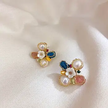 

Luxury Big Crystal Baroque Pearl Shell Flower Earrings For Women 2020 New Jewelry Pendientes Gifts