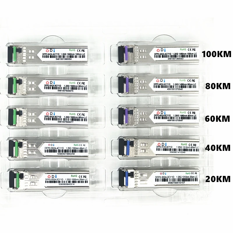LC SFP волоконно-оптический модуль 1 25G 20/40/60/80/100 км 1310/1490/1550nm одиночный волоконный