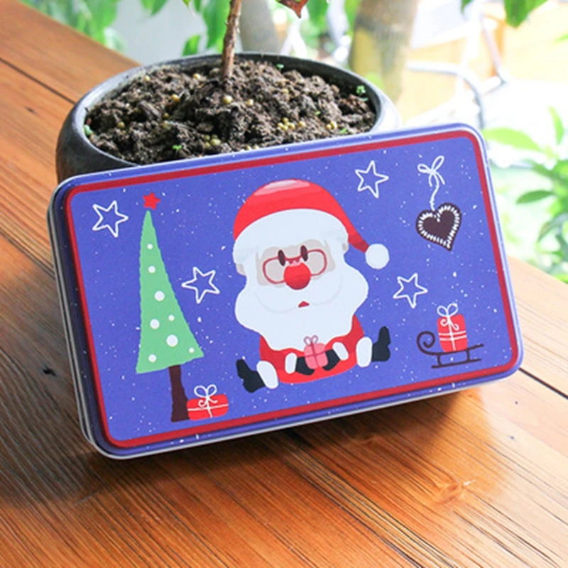 Прямоугольные рождественские подарочные коробки конфеты печенье жестяная коробка для хранения Санта Снеговик Олень печенье упаковочный чехол праздничные украшения