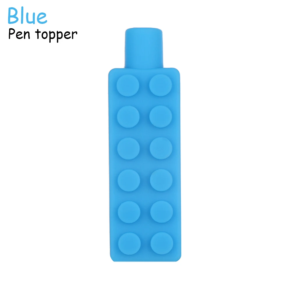 Pen Topper Blue 1 шт. Детские Силиконовые строительные блоки безопасный Прорезыватель для зубов молярный клей жевательные сенсорные бусы Жевательная кирпичная Прорезыватель для зубов силиконовая подвеска - Цвет: Pen Topper Blue
