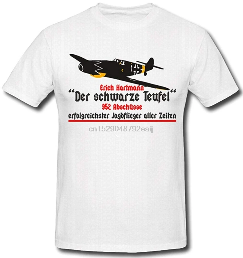 2019 Funny T-Shirt Men Hot Erich Hartmann Black Devil Jagflieger Aircraft Luftwaffe Jagdgeschwader Jg 52 Bf 109 | Мужская одежда