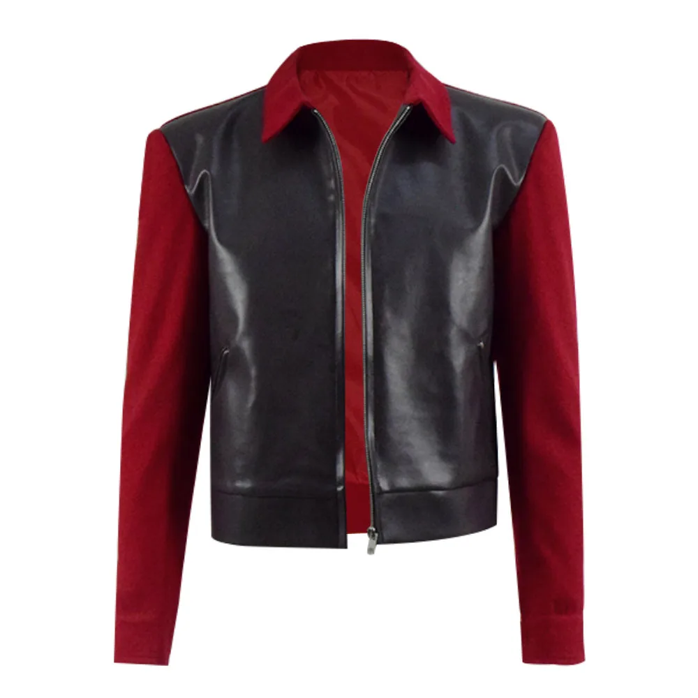 

Cossky Marty McFly Jr Jacket Red Black Pu Jacket Cosplay Costume Men's Coat