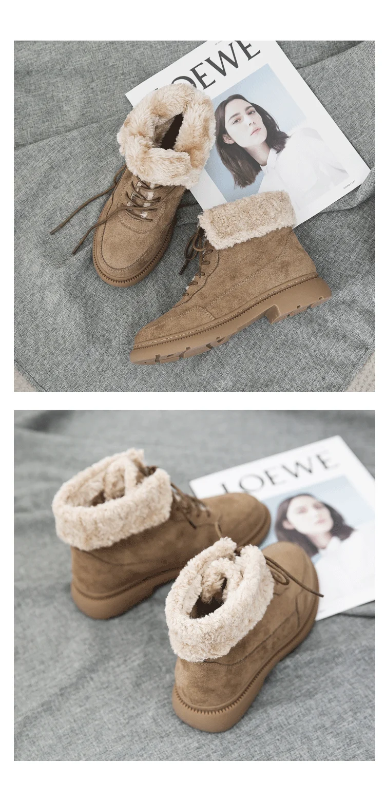 Snow boots new winter Korean version for women's boots frosted with velveteen lace-up flat Martin boots
