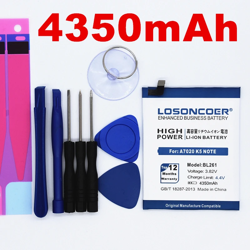 

100% Original LOSONCOER BL261 4350mAh For Lenovo Vibe K5 Note K52T38 A7020 K52E78 K5Note Lemon A7020A40 A7020A48 Phone Battery