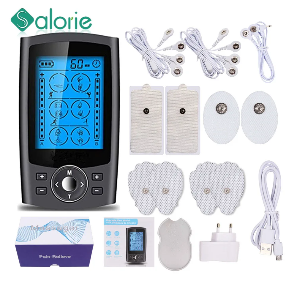 24 Modes TENS Therapy Massager Dual Output USB Charging EMS Muscle Stimulator LCD Backlight Display Back Neck Leg Pain Relief